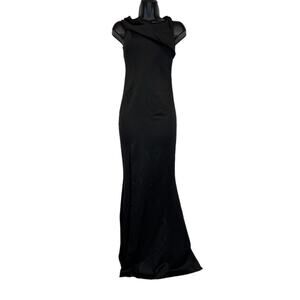 Metisu Black One Shoulder Split Fishtail Mermaid Maxi Dress Size XS‎